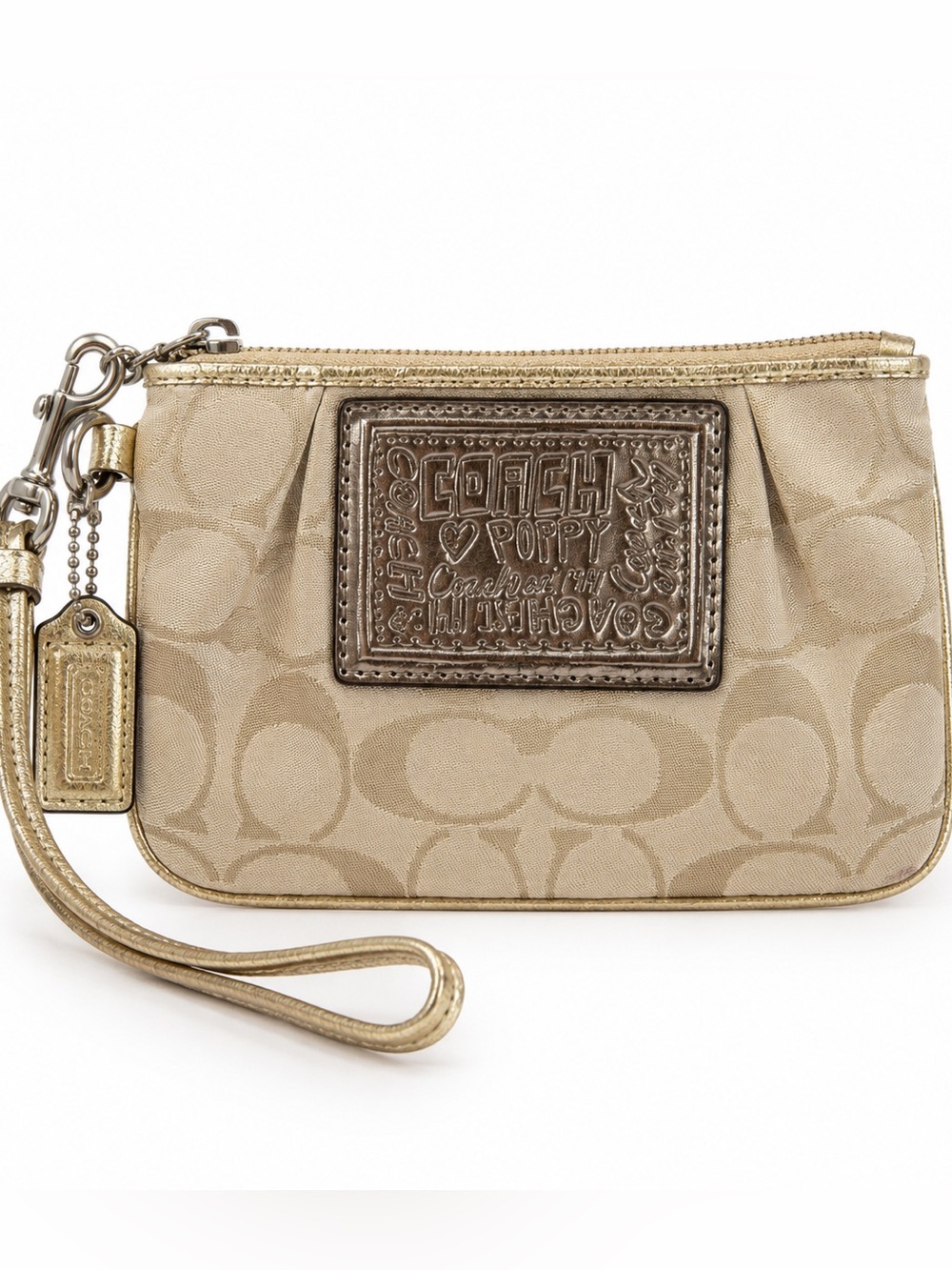 Coach Poppy Signature Glam Y2K Wristlet Champagne Gold